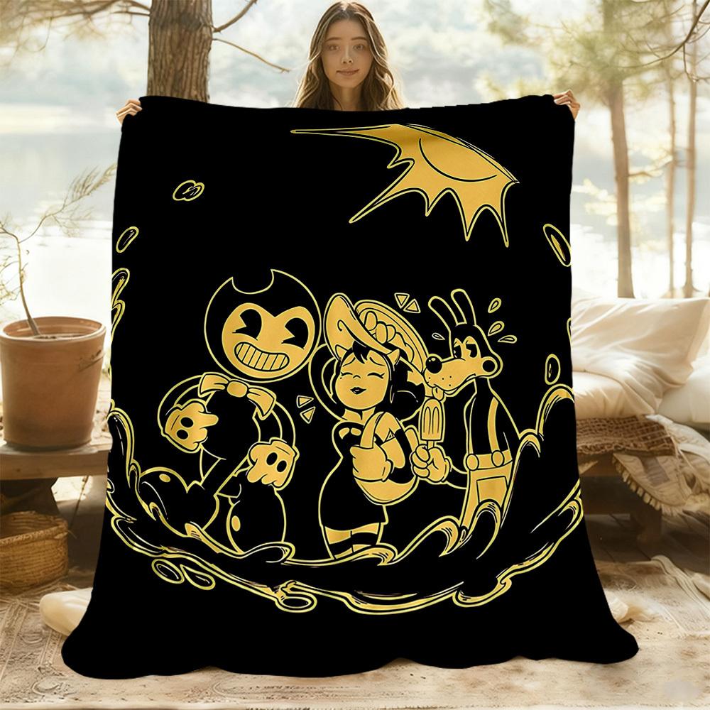 1 Stück Bendy and the Ink Machine Outdoor Flanell-Kuscheldecke - HD-Druck Leichte Weiche Warme Ganzjahresdecke für Sofa, Bett, Reisen, Camping 029