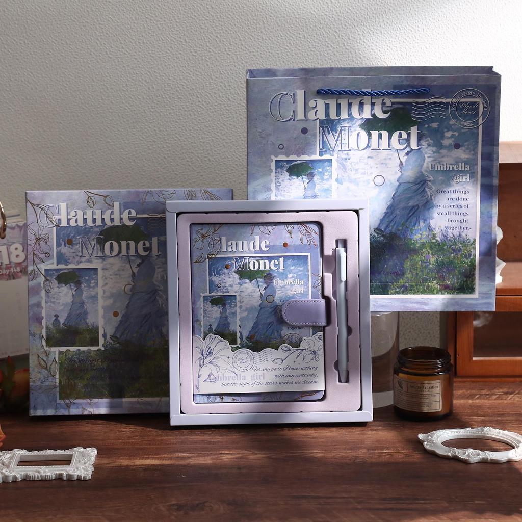 Artistic Oil Painting Notebook Gift Set with Retro PU Magnetic Buckle - Ideal for Business or Student Souvenirs.