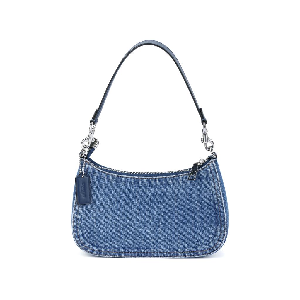 Coach Teri 25 Catena Argentata Logo in Tessuto Borsa a Spalla Media Donna Borsa a Spalla Blu CAK35-SVIN