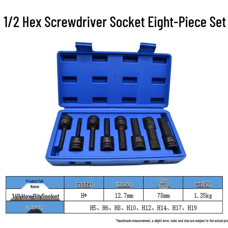 Hex 1/2" Air Impact Wrench Set with One-Piece Bit, Pneumatic Screwdriver, and Torx Socket