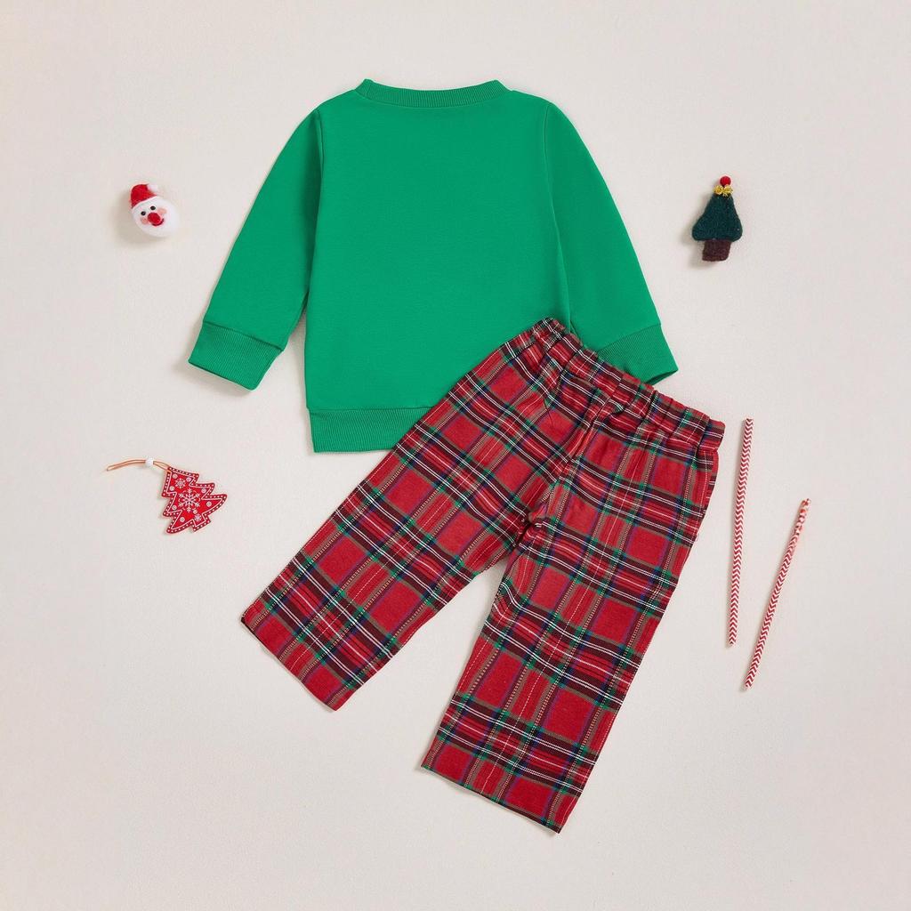 2025 Christmas Toddler Boy's Santa Sweatshirt & Plaid Pants Set