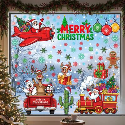 8 Sheets/Set Christmas Window Stickers Non-adhesive Snowflake Santa Claus Window Decals Reindeer Penguin Snowman Static Clings for Indoor Outdoor