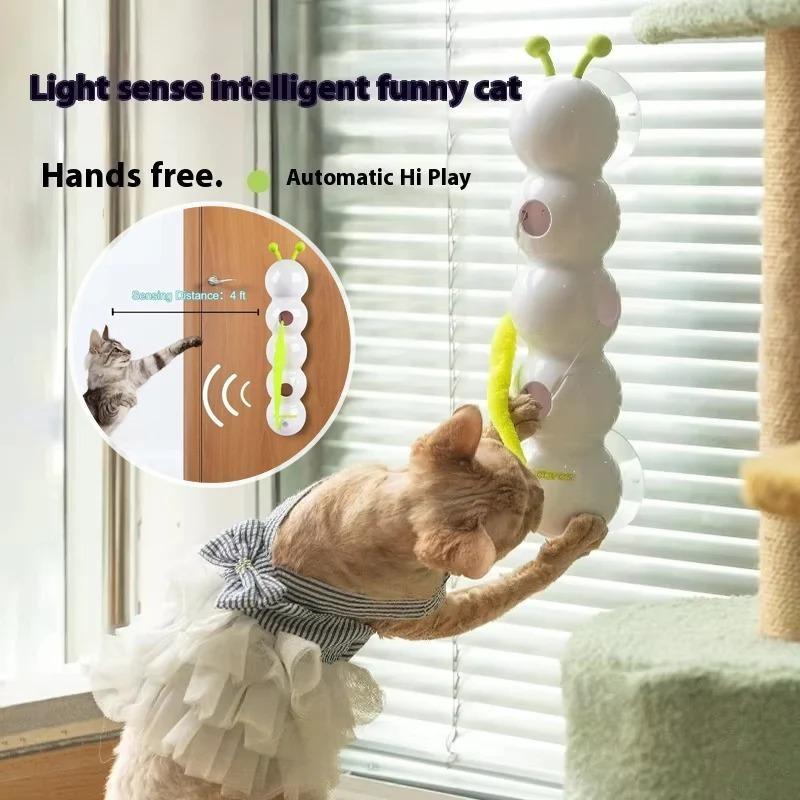 1Pc Intelligent Interactive Cat Toy with Replaceable Prey Tail Smart Motion Worm Cat Toy for Indoor Cats Interactive Caterpillar Design Cat Dog Toy