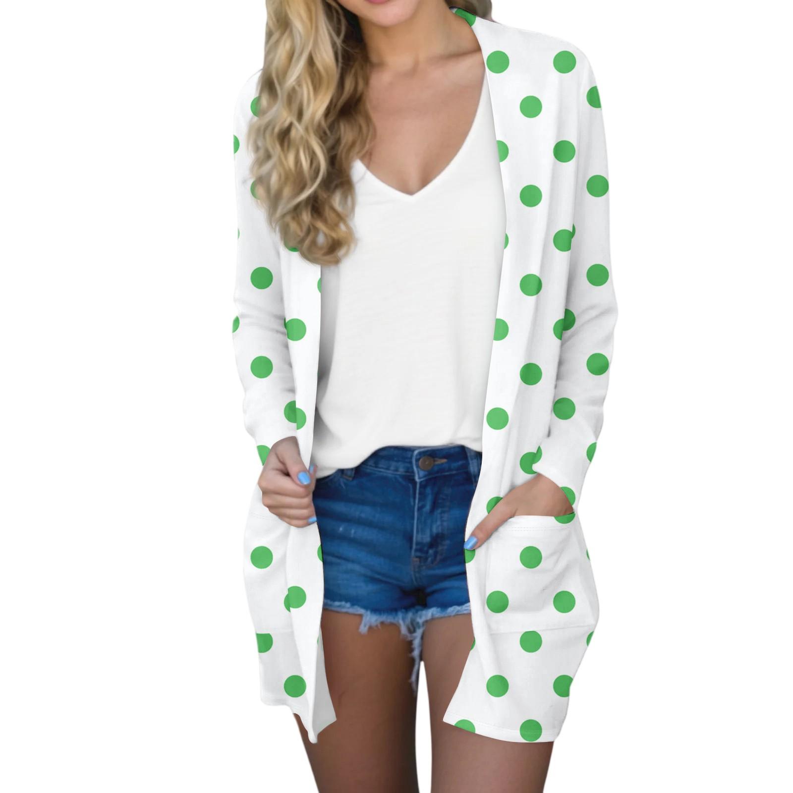 

Women s Fashion Casual Comfort Spotted Printed Mid-Length Cardigan Jacket S