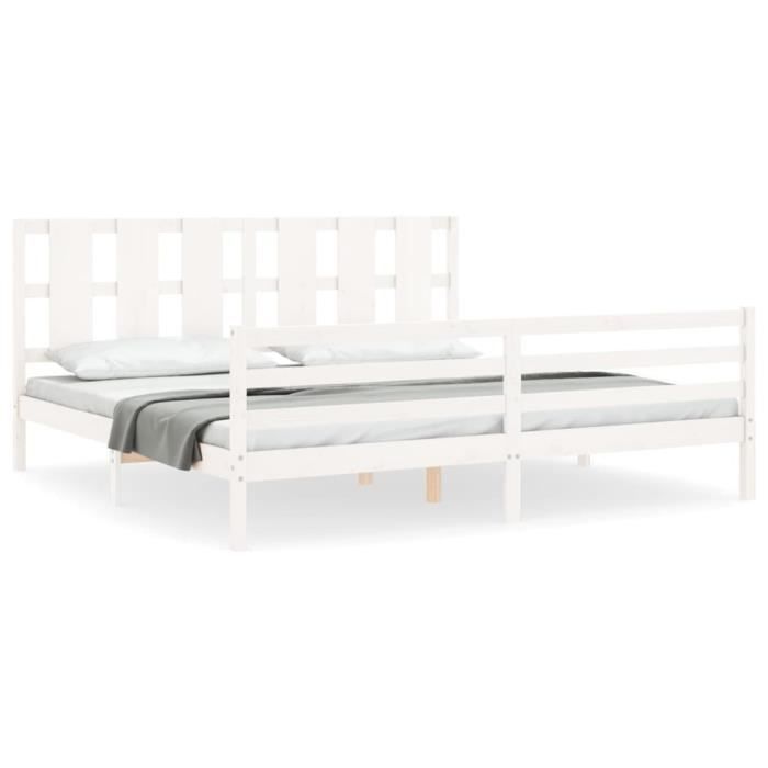 VidaXL Bed Frame with Headboard White Super King Solid Wood 3194132