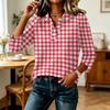 Camicia Casual da Donna a Maniche 3/4 Patchwork Stampa a Quadri Bottoni Collo Camicia Vestibilità Comoda Top Leggero per l'Uso Quotidiano