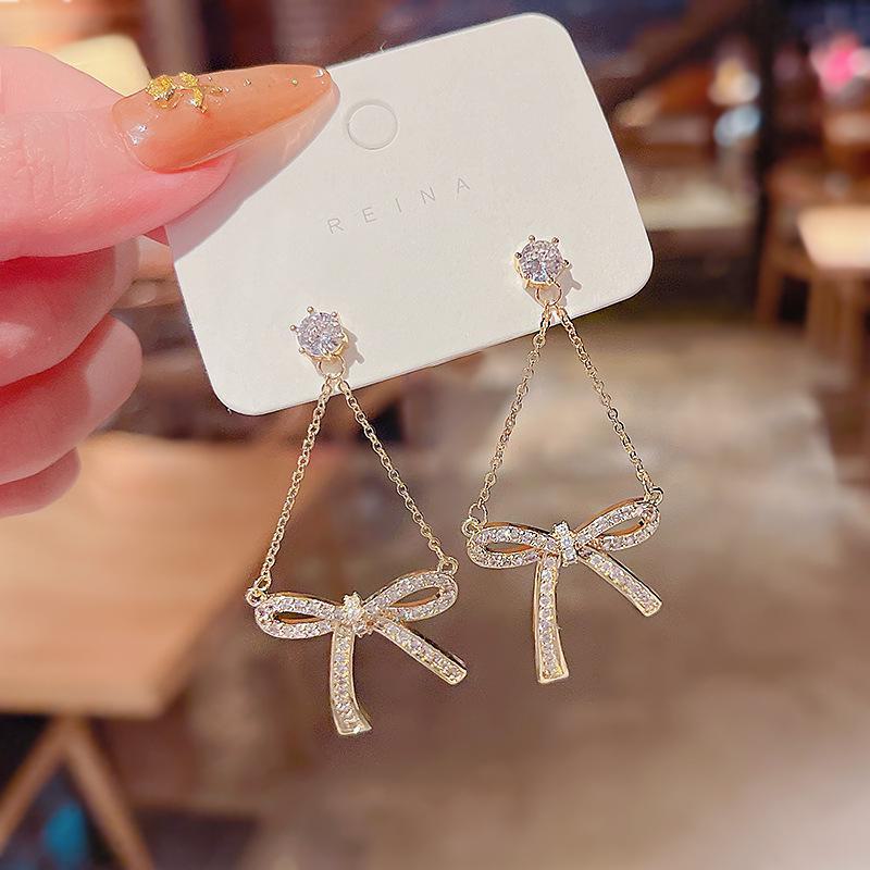 Exquisite S925 Silver Bow Earrings - Korean Micro-Inlaid Design
