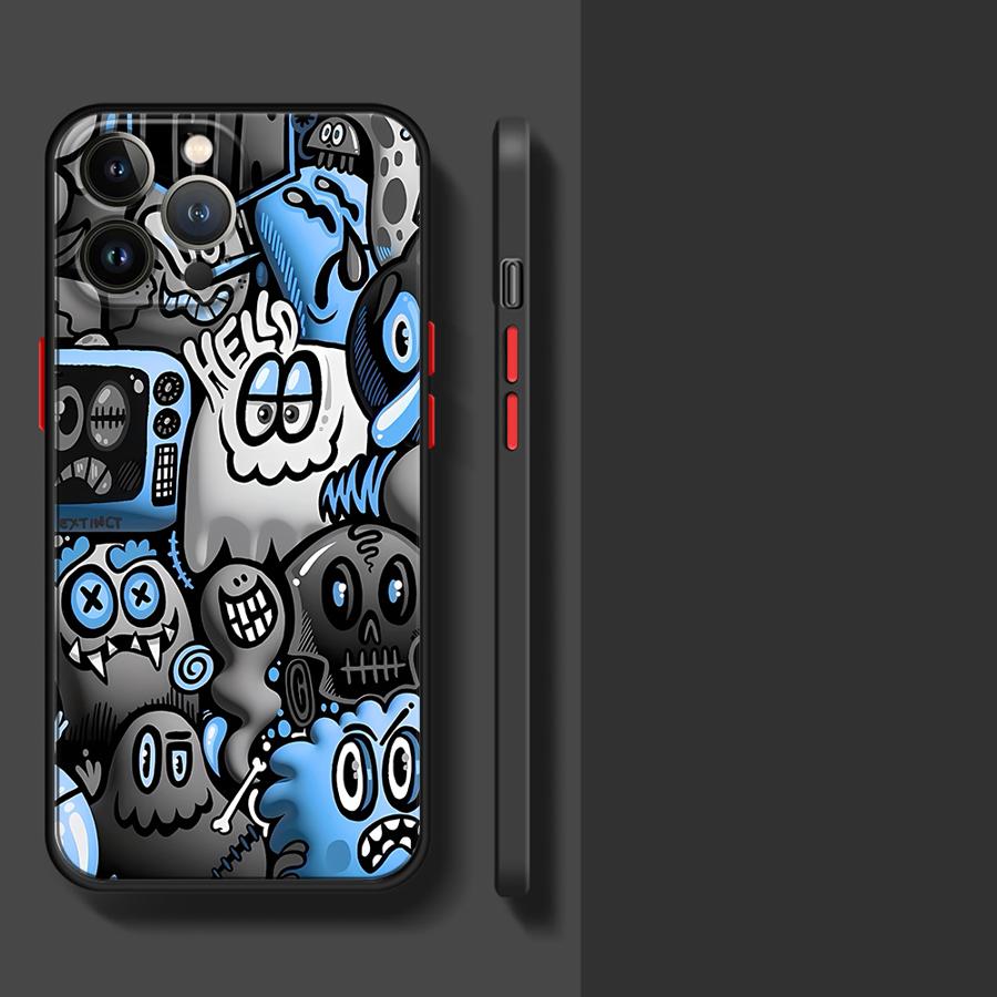 Fashion Monster Graffiti Phone Case for Apple iPhone 15 16 Pro XS Max 16e 13 14 Plus XR SE 7 8 12 11 Pro Plus Matte