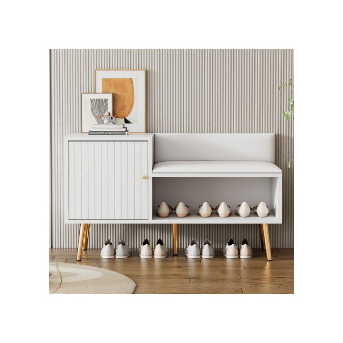 Meuble À Chaussures - MUVOE - Moderne - Blanc Et or - Rembourré - Espace De Rangement