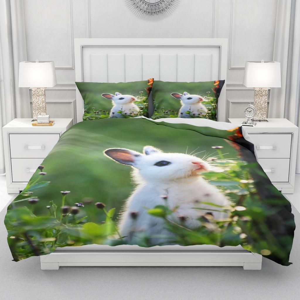 Rabbit Cute Duvet Cover Home Pillowcase Set Adult Bedroom Children Comforter Bedding