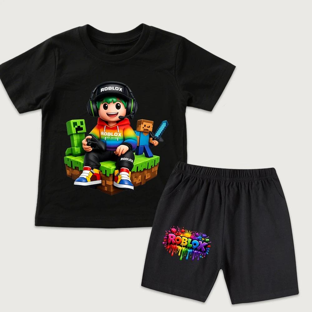 Fashion Funny Cartoon Boys Girls Cute Printed Kids T-shirt and Shorts 2 Piece Set Summer Casual Outfit for Boys and Girls Childrens Clothing
