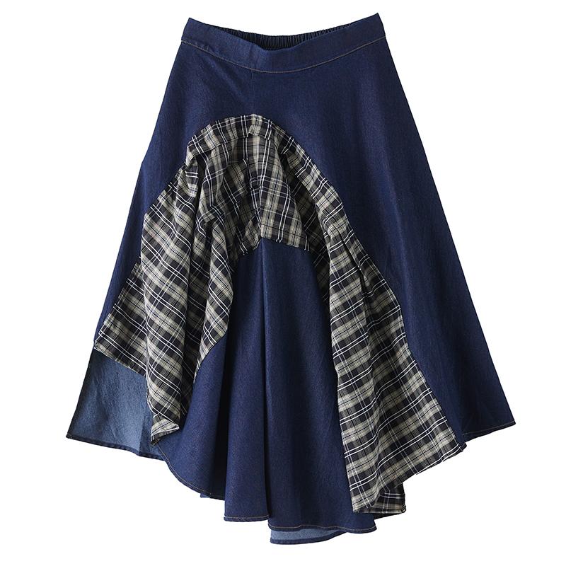 Übergröße High Waist Denim Vintage Patchwork Sommer Lässig Locker Lang für Damen Röcke Damenrock