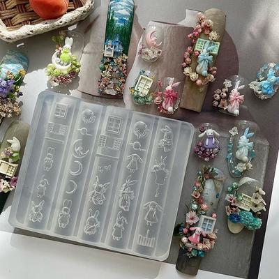 Süße Nagelform Silikon Kaninchen Paradies Mond Schloss Kunst Elegante Ölmalerei Stil Nagel Stereoskopische Schablone Form