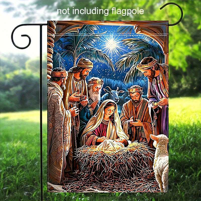 Single Piece Packaging, Garden Flag Depicting The Nativity Scene with The Three Wise Men Adoring The Holy, Double-Sided Festive Yard Flag Measuring ,