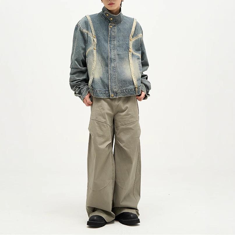 Men's Retro Patchwork Denim Jacket - Loose Fit, Casual Versatile Design for Spring and Autumn