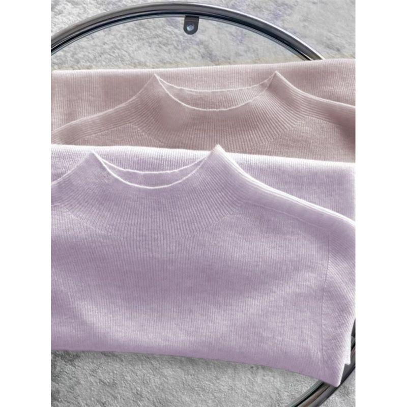 Soft and Gentle Knitted Sweater for Women, Mid-Neck Pullover, Thin Base Layer for Spring and Autumn, Half-High Collar, Age-Reducing Top