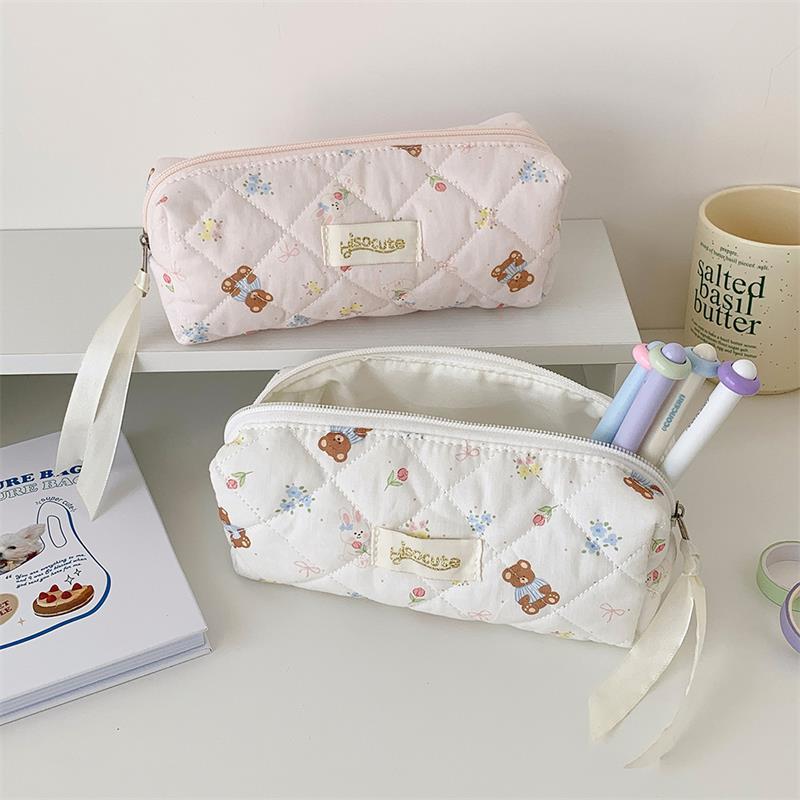 Cute Bear Prints Pencil Case Pen Bag Large-Capacity Student Stationery Storage Bag Portable  Girly Cosmetic Bag Gifts