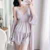 1011 spring, summer and autumn new ice silk sexy pajamas women's pure desire lace high waist and thin hanging skirt with chest pad nightgown