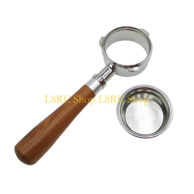 L8RE Bottomless 58mm Coffee Portafilter with Wooden Handle Espresso Machine Accessory