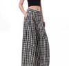 Retro British Style Plaid Striped High-Waist Wide-Leg Trousers