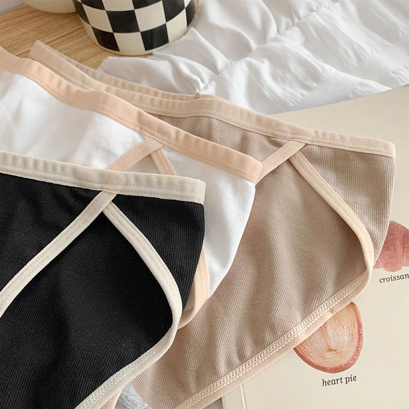 3PCS Summer Thin Women's Black Mid-Rise White High-Cut Sexy Panties