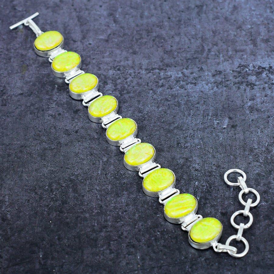 Natural Yellow Triplet Opal Gemstone 925 Sterling Silver Bracelet 7-8" l4l45