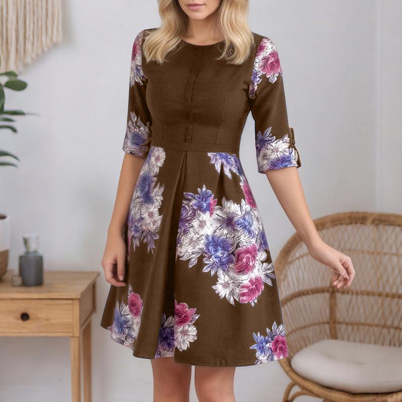 ZANZEA Women Floral Print Casual Round Neck Short Sleeve Dress