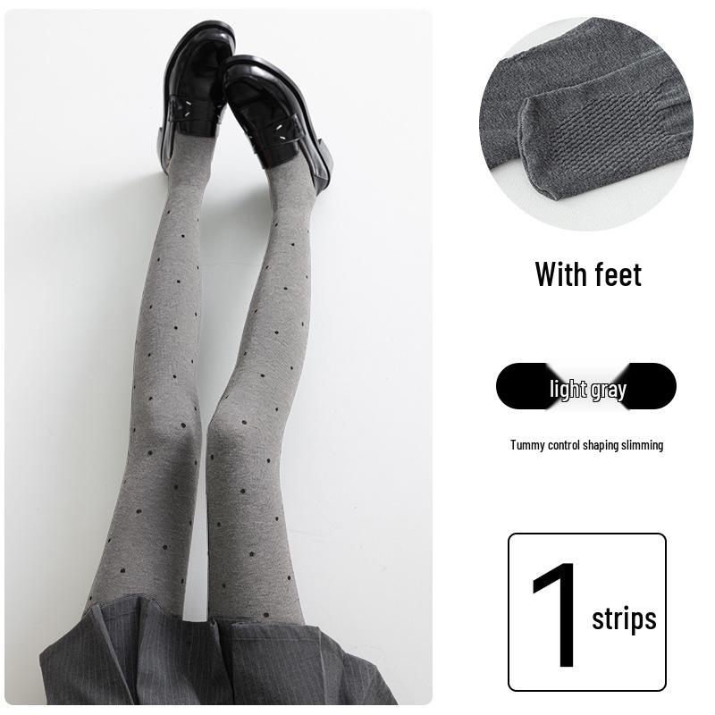 

2025 Новый стиль Серые леггинсы в горошек - Женские осенне-зимние плюшевые, плотные, утягивающие колготки Basic One Size, No Fleece 130g