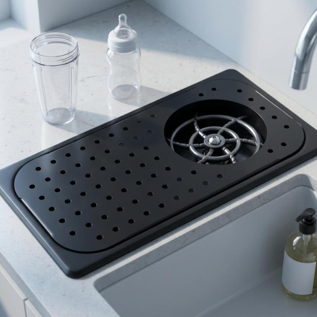 Powerful Drinkware Cleaner with Lock | Perforated Top Surface, Glass Rinser