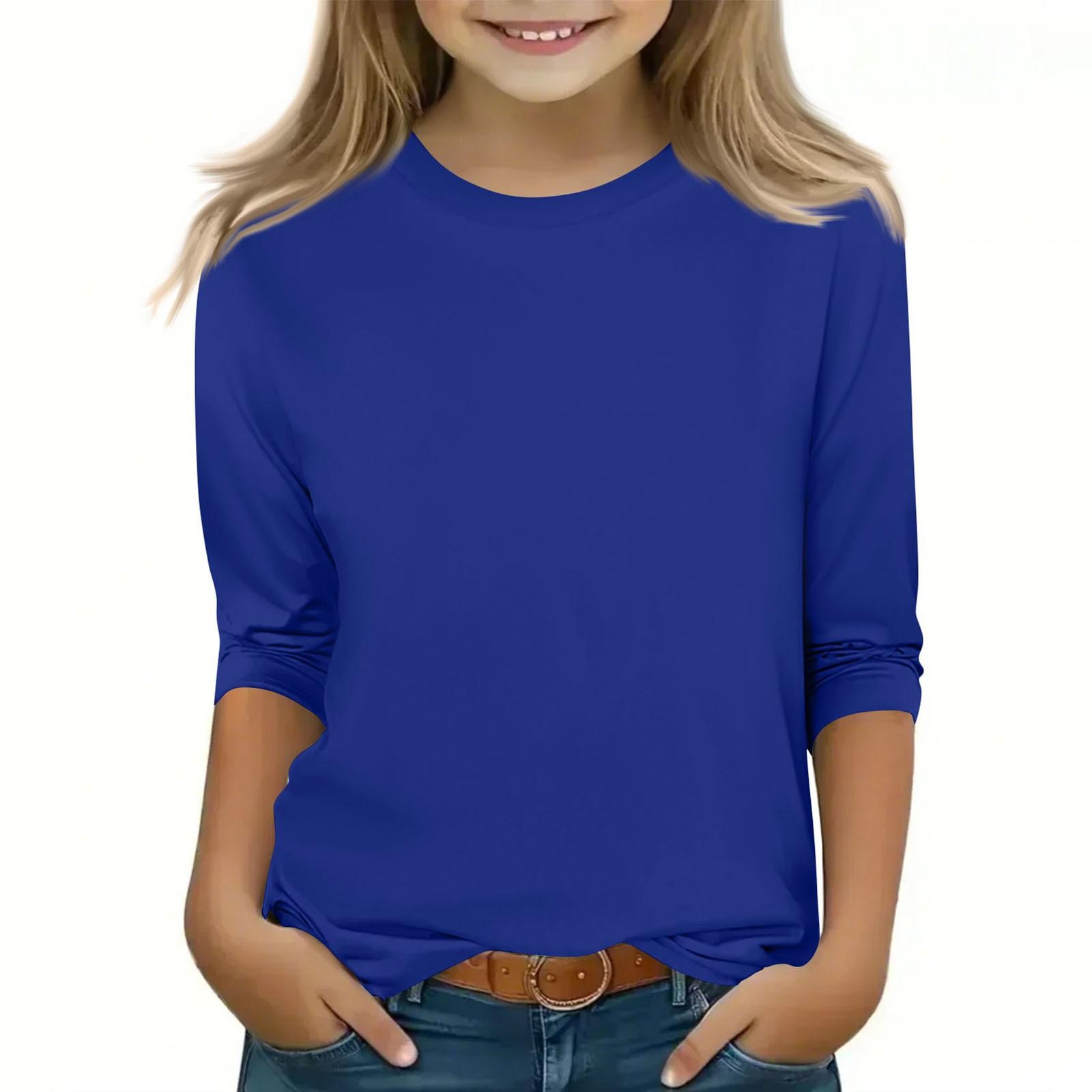 

Детский топ с круглым вырезом и рукавом 3/4, однотонный, повседневный, на каждый день 110 синий