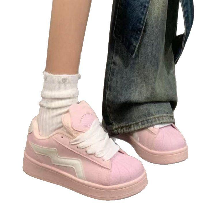 Dopamine pink shell head thick sole increases spring new non-slip casual board shoes