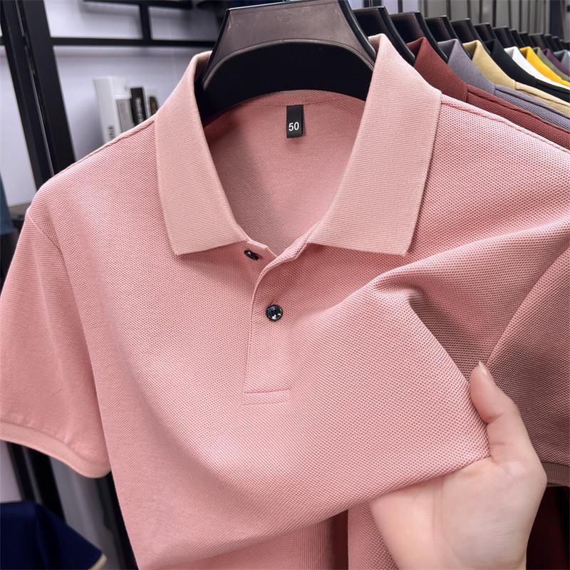 New Pure Cotton Men's High-End Polo Shirt - Short Sleeve, Lapel, Solid Color, Casual Summer T-Shirt