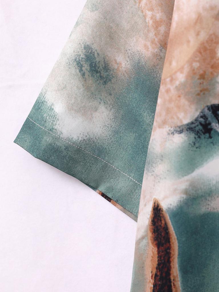 Oversized Hawaiian Casual Shirts Vintage Wave Painting Full Print Short Sleeved Shirt Loose for Men Clothing Y2k Streetwear