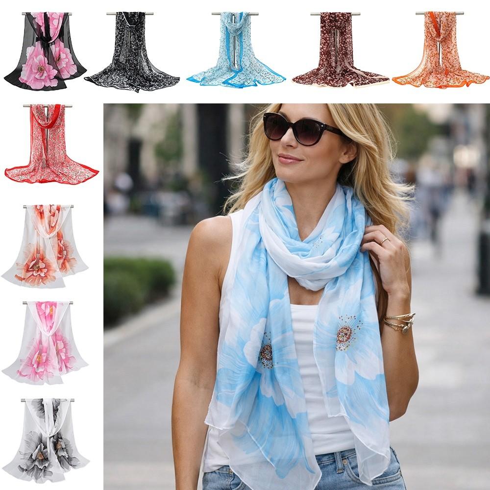 Floral Print Chiffon Scarf Long Shawl Silk New Beach Scarves Summer