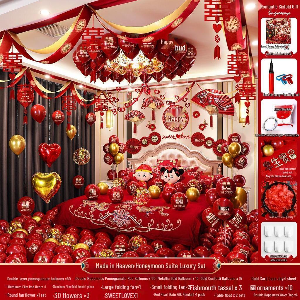 Complete Wedding Room Decoration Set: Balloons & Accessories for Bride's and Groom's Sides
