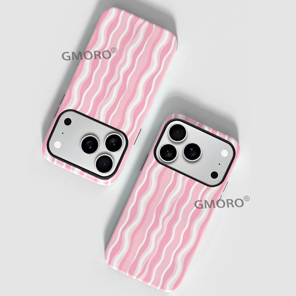 Amazon hot-selling pink white wavy stripe Apple 17 mobile phone case iPhone14promax anti-drop protective case