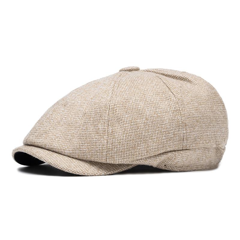 

Осенне-зимний бархатный теплый берет для мужчин среднего возраста, восьмиугольная кепка, кепка британского газетчика бежевый