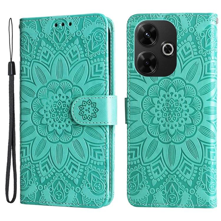 

For Xiaomi Redmi 13 4G/ Redmi Note 13R 5G/ Poco M6 4G Leather Case Sunflower Phone Cover - Green