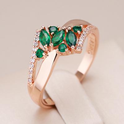 Luxury Green Natural Zircon Ring For Women  Rose Gold Color White Stone Daily Easy Matching Fine Jewelry Gift