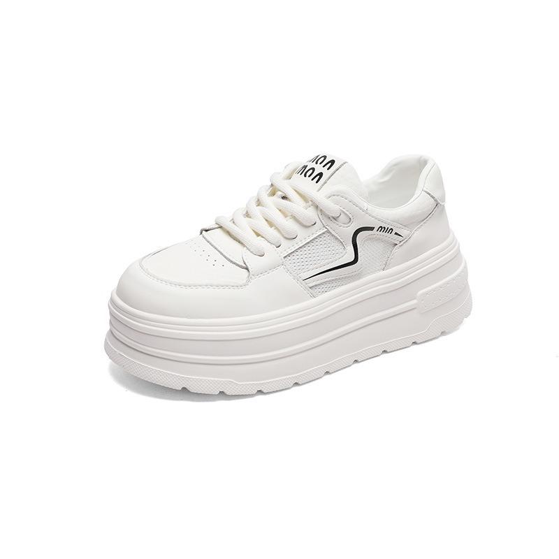 Muffin platform white shoes women's summer thin mesh breathable leather splicing comfortable and lightweight casual board shoes