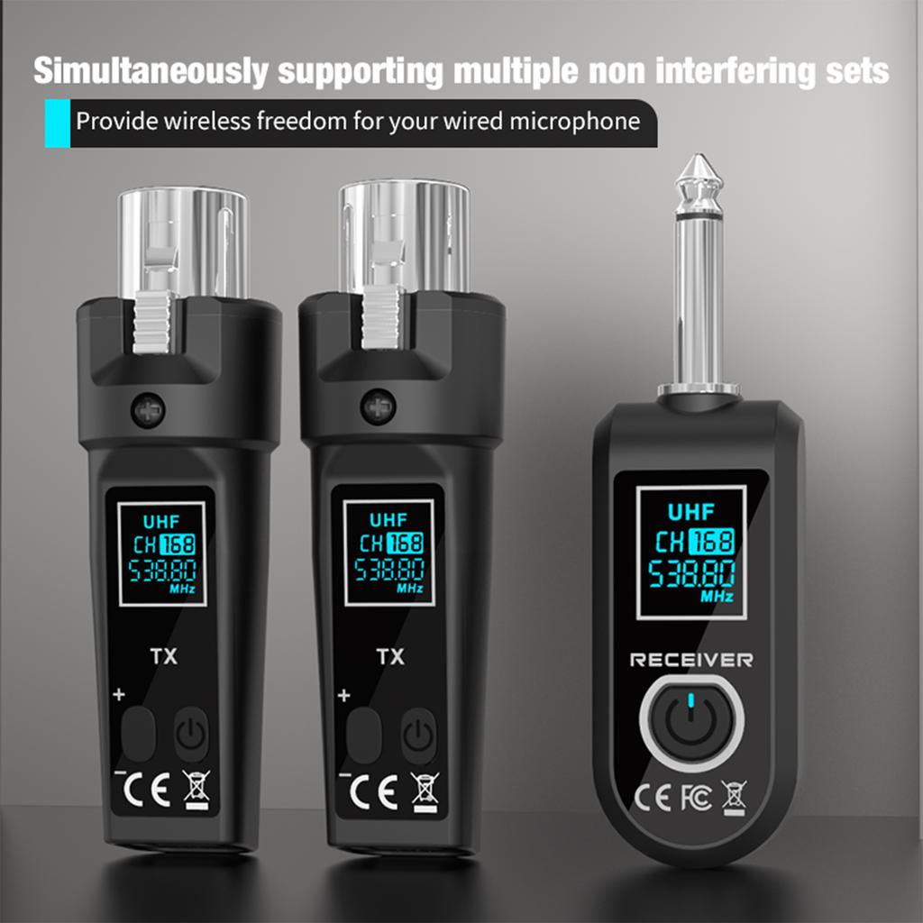 Dynamic Microphone Adapter 6Hrs Battery UHF Automatic Transmitter Setup 200mAh 164ft Range for Audio Mixer and PA Setup