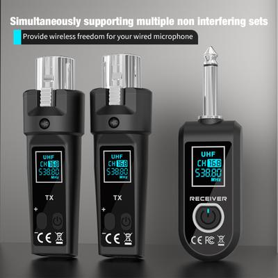 Wireless XLR Transmitter and UHF Receiver Wireless Microphone System 200mAh 164ft Range 6Hrs Battery Wireless Guitar Transmitter