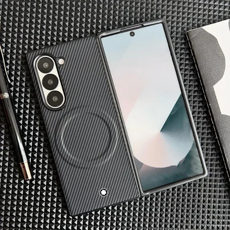 

Роскошный чехол для телефона с магнитным креплением и рисунком из углеродного волокна для Samsung Galaxy Z Fold 7 6 5 4 Magsafe Беспроводная зарядка Защитная крышка Galaxy Z Fold6 чёрный