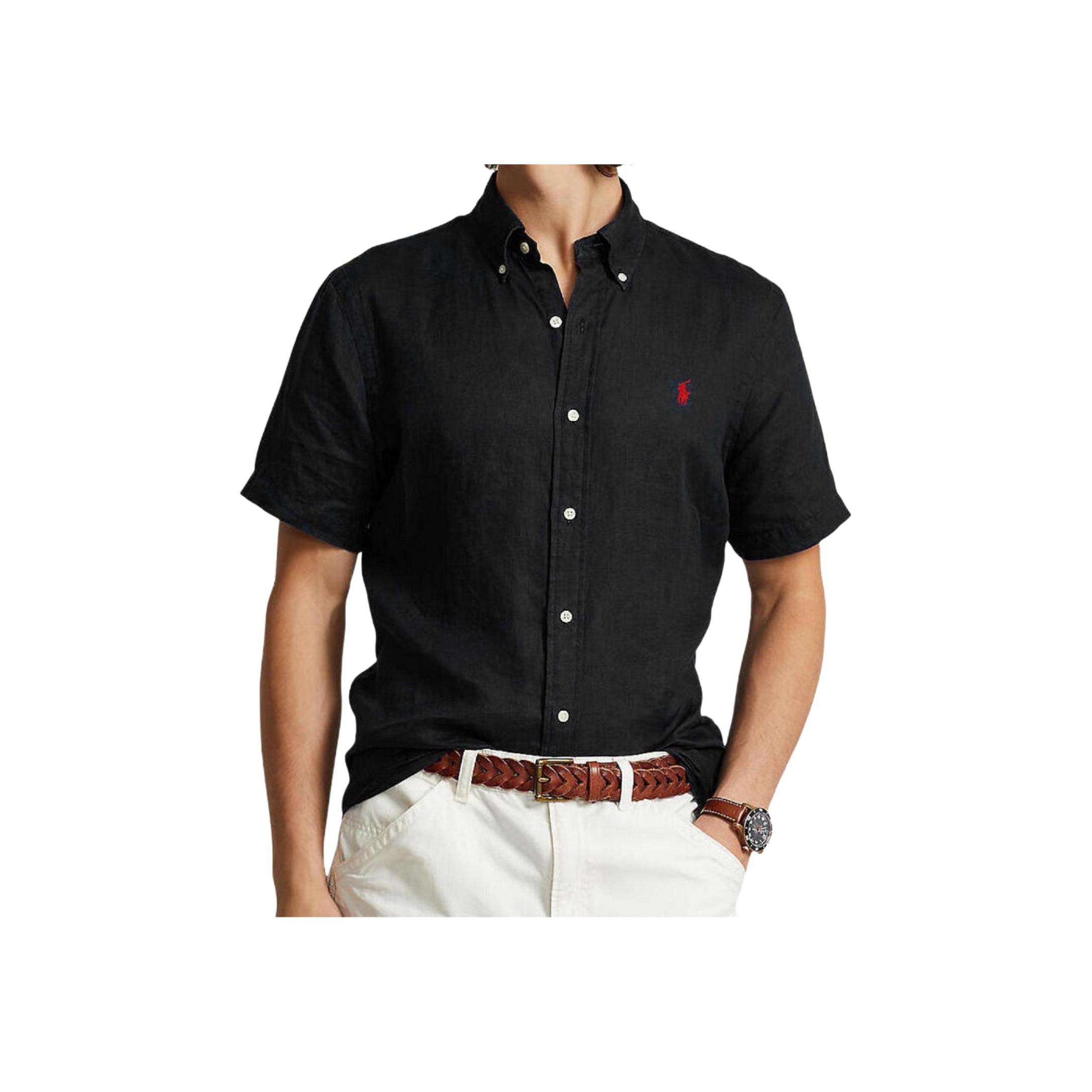 

Polo Ralph Lauren SS25 Рубашка с коротким рукавом из хлопка и льна с вышивкой логотипа Pony Мужские рубашки 710966293-015 L