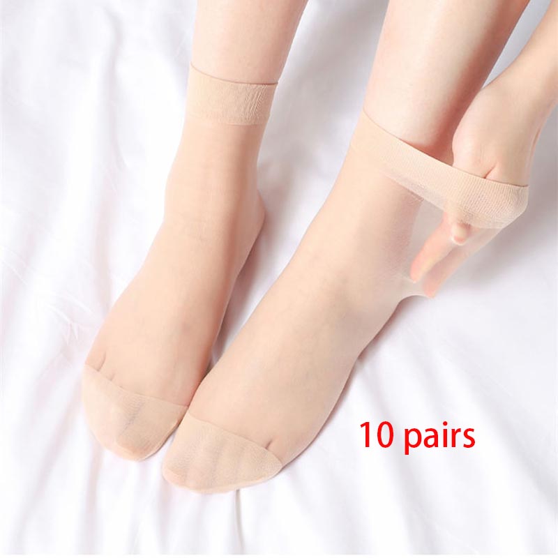 10 Paar/Los Schwarze Hautfarbe Transparente Dünne Damen Kristallseide Socken Nylon Mode Damen Sommer Kurze Knöchelseide Socken