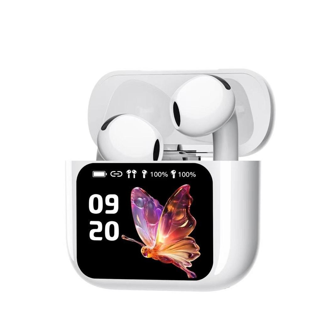 Multilingual AI Bluetooth Earphones with Full-Color Screen and Noise Reduction for Real-Time In-Ear Translation.