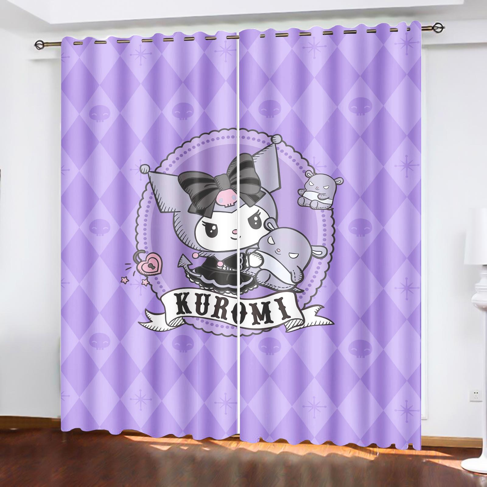 

MINISO-Мультяшные шторы Kuromi Украшение для окна 100% полиэстер Затемняющие шторы Спальня Гостиная Дом Наборы из 2 полотен 100x140cm&Grommet Top