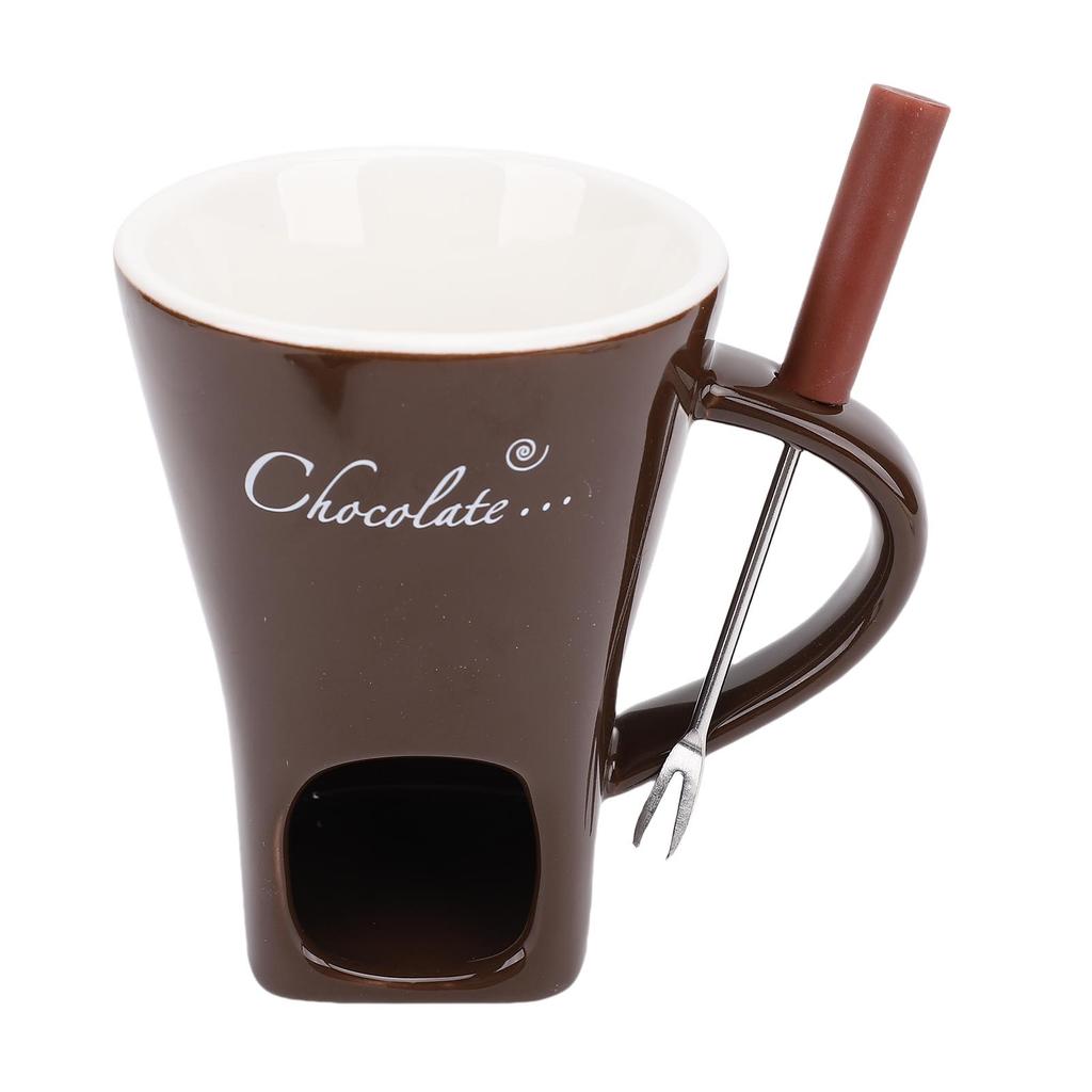 Chocolate Melting Cup Ceramic Chocolate Fondue Mug with Fork for Ice Cream Cheese  