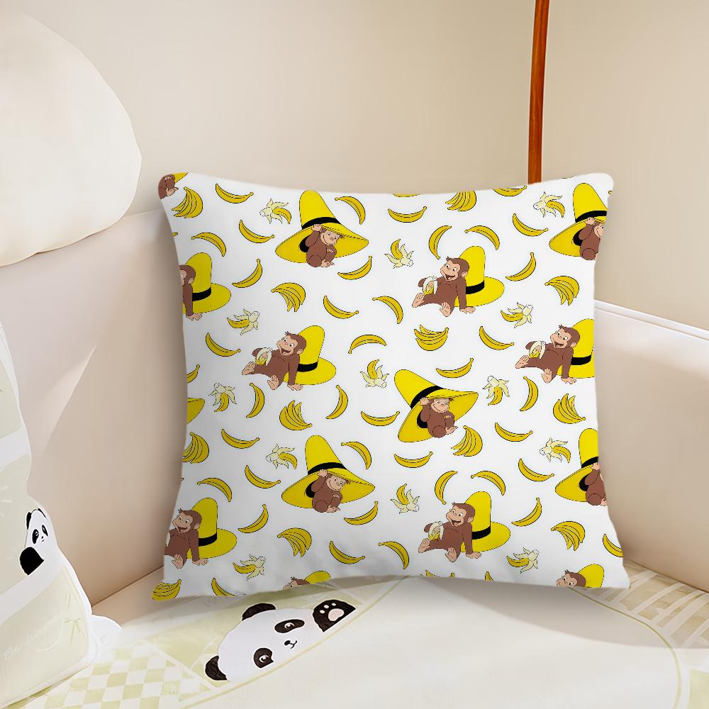 Cartoon CCurious George Cushion Cover Pillow Case Plush Fabric Soft Double Sided Print Sofa Cushion Cover Throw Pillow Covers