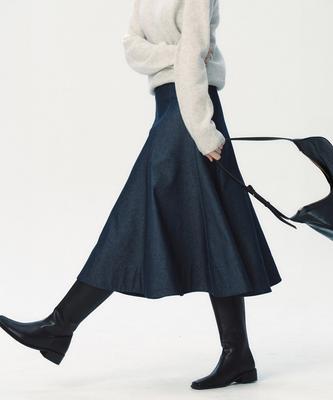Aau Denim Flare Skirt_Indigo